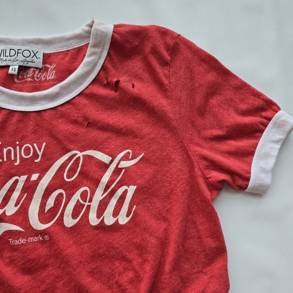 Wildfox x Coca Cola Distressed Ringer Tee Short Sleeves Size XS Made in USA - Picture 4 of 9